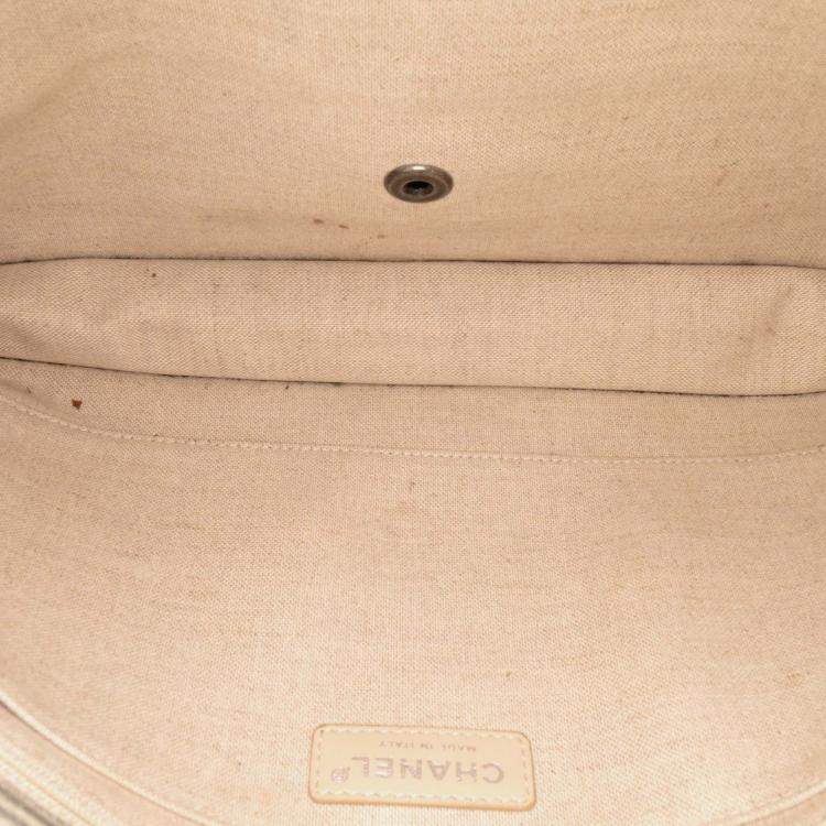 Pre Owned Chanel Beige/Grey Canvas Iliad Flap Clutch