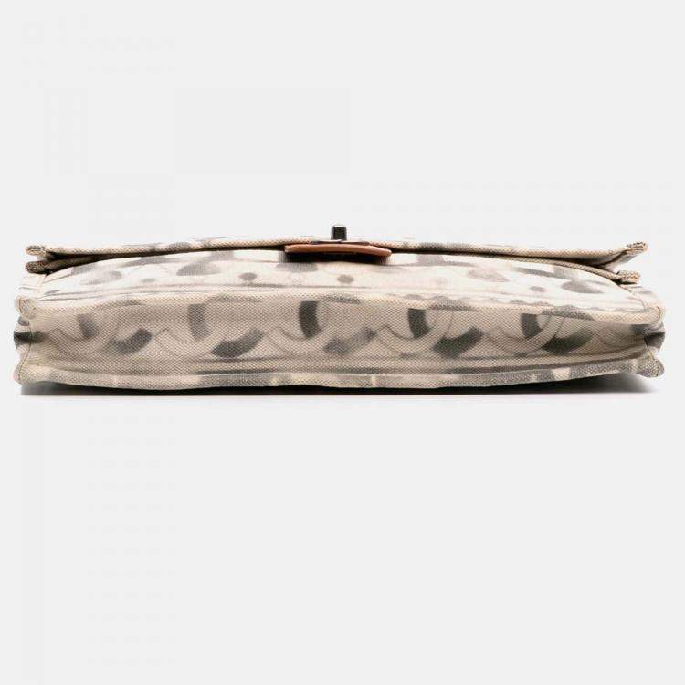 Pre Owned Chanel Beige/Grey Canvas Iliad Flap Clutch