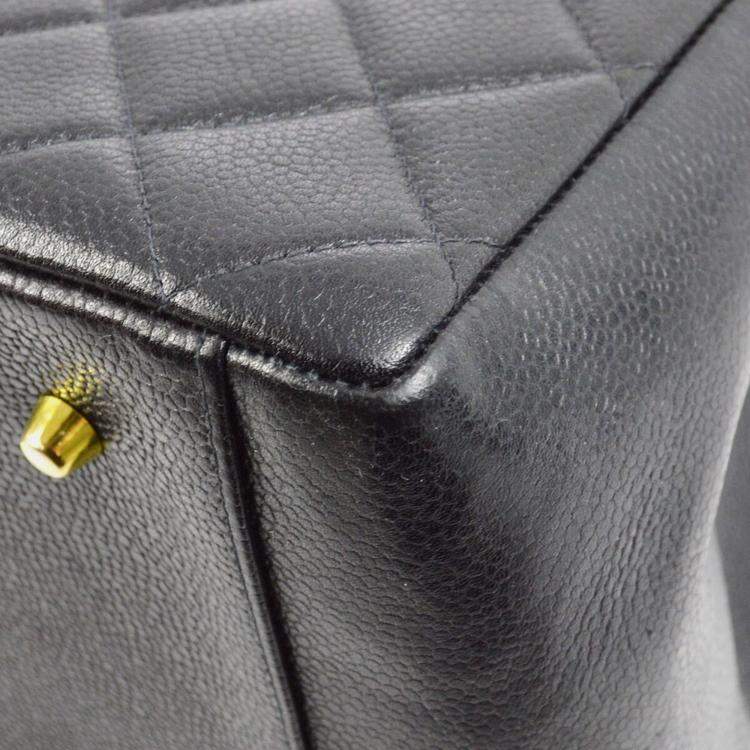 Pre Owned Chanel Black Calfskin Tote Chain Handbag