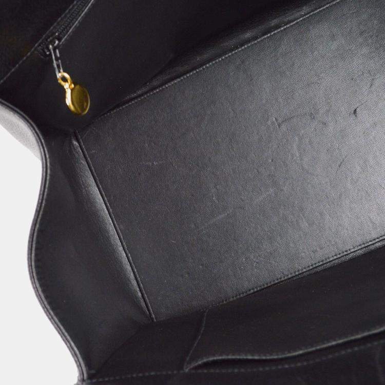 Pre Owned Chanel Black Calfskin Tote Chain Handbag
