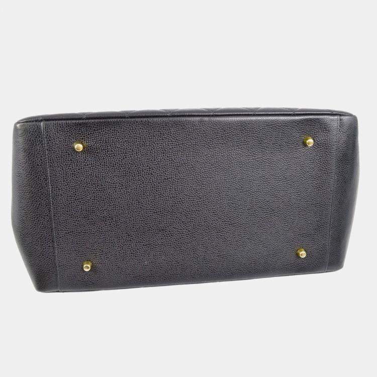 Pre Owned Chanel Black Calfskin Tote Chain Handbag