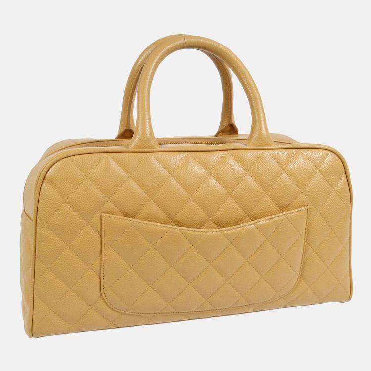 مملوكة مسبقًا Chanel Bowling Beige Caviar Leather Top Handle Bag