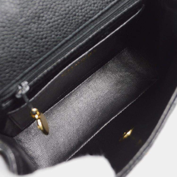Pre Owned Chanel Classic Square Flap Mini Black Caviar Leather Shoulder Bag