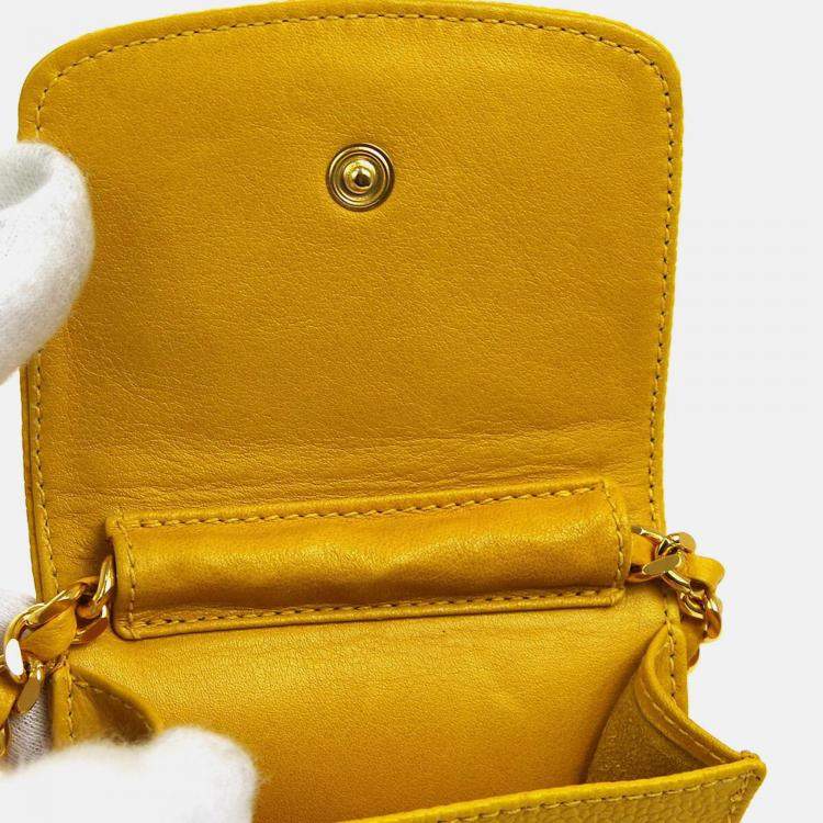 Pre Owned Chanel Timeless Yellow Caviar Leather Pochette Phone Case