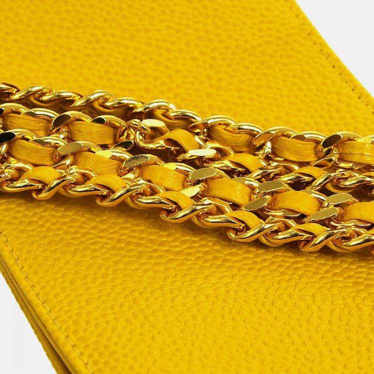Pre Owned Chanel Timeless Yellow Caviar Leather Pochette Phone Case