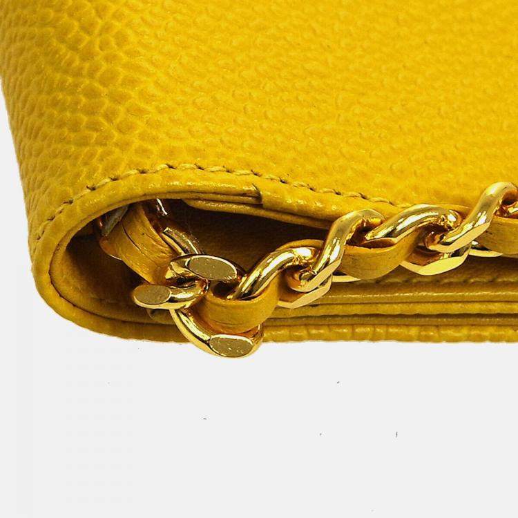 Pre Owned Chanel Timeless Yellow Caviar Leather Pochette Phone Case