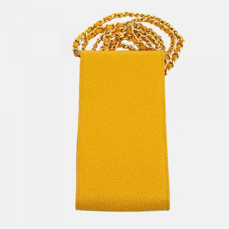 Pre Owned Chanel Timeless Yellow Caviar Leather Pochette Phone Case