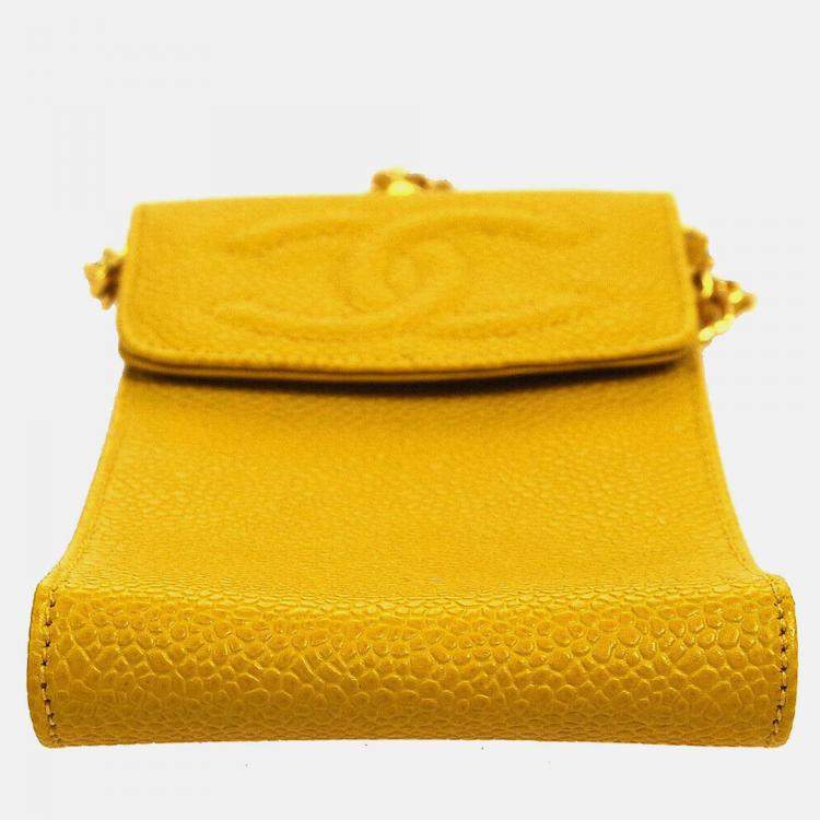 Pre Owned Chanel Timeless Yellow Caviar Leather Pochette Phone Case