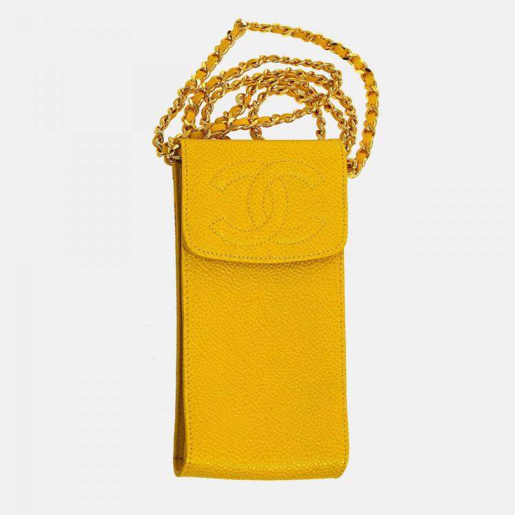 Pre Owned Chanel Timeless Yellow Caviar Leather Pochette Phone Case
