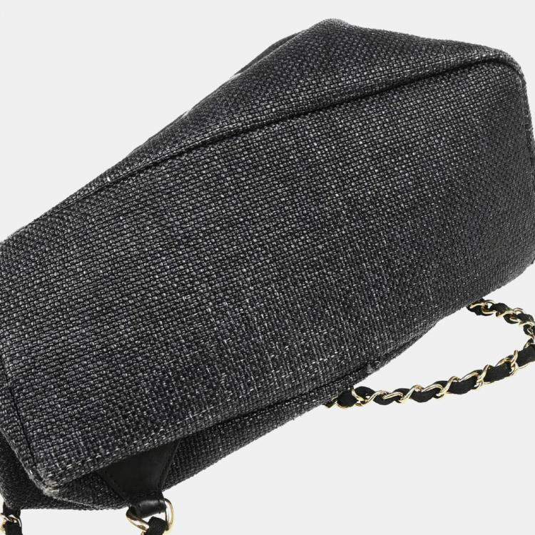 Pre Owned Chanel Deauville Black Straw Bucket Backpack