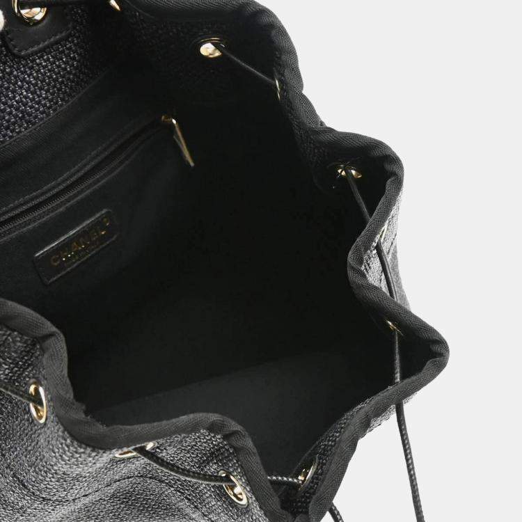 Pre Owned Chanel Deauville Black Straw Bucket Backpack