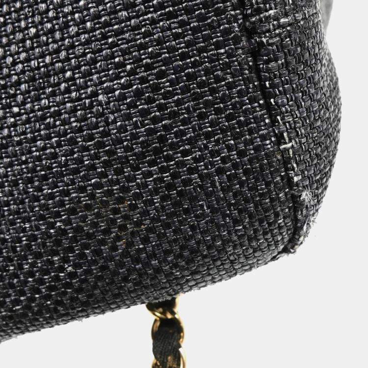 Pre Owned Chanel Deauville Black Straw Bucket Backpack