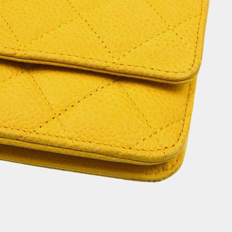 Pre Owned Chanel Classic Wallet On Chain Yellow Calfskin Shoulder Bag