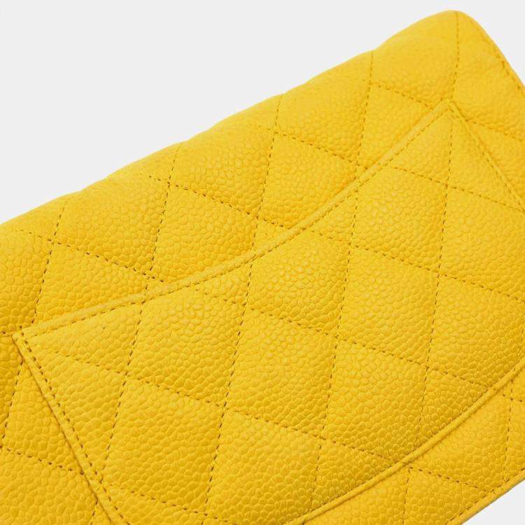 Pre Owned Chanel Classic Wallet On Chain Yellow Calfskin Shoulder Bag