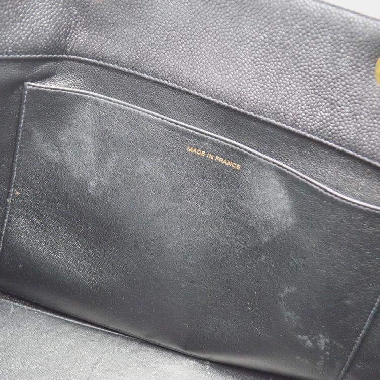 Pre Owned Chanel Interlocking CC Black Calfskin Tote Chain Bag