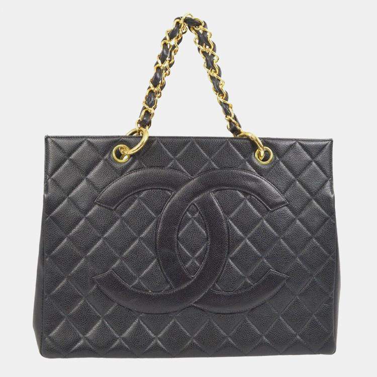 Pre Owned Chanel Interlocking CC Black Calfskin Tote Chain Bag