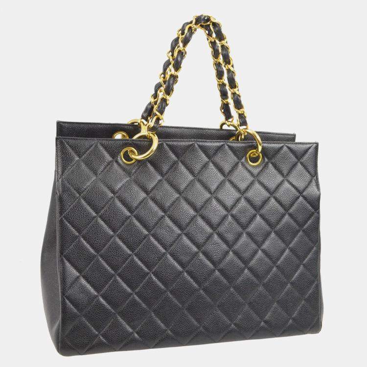 Pre Owned Chanel Interlocking CC Black Calfskin Tote Chain Bag