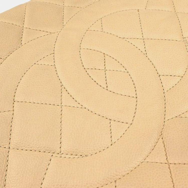 Pre Owned Chanel Interlocking CC Beige Calfskin Timeless Tote Bag
