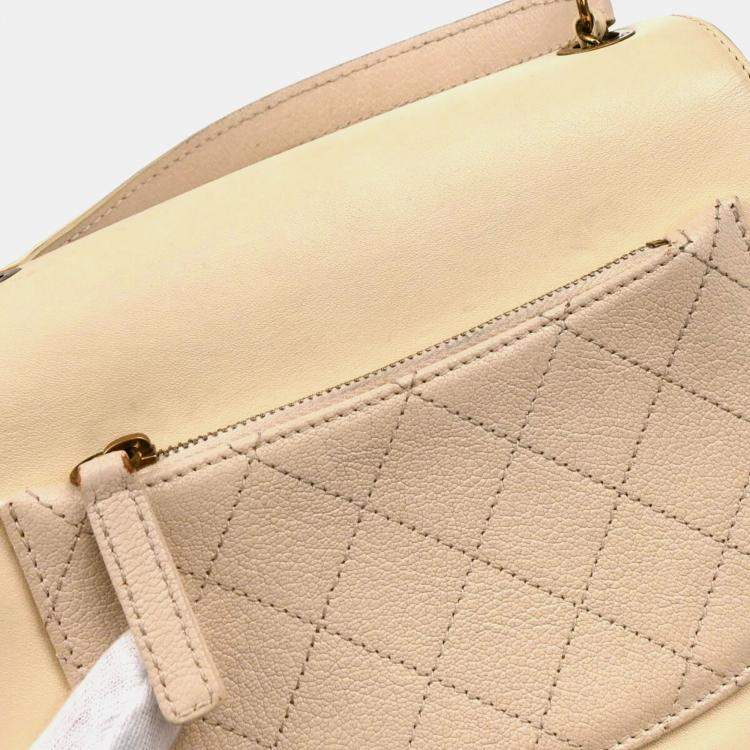 Pre Owned Chanel Coco Curve Messenger Small Beige Shiny Calfskin Goatskin Quilted Flap Bag