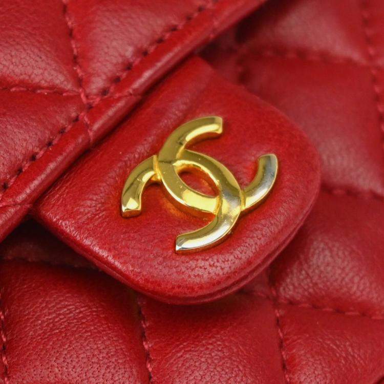 Pre Owned Chanel Vintage Red Lambskin Flap Belt Bag 