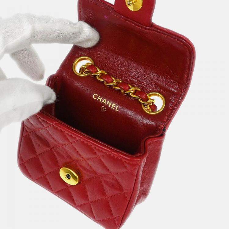 Pre Owned Chanel Vintage Red Lambskin Flap Belt Bag 