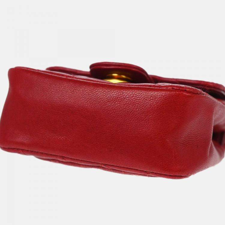 Pre Owned Chanel Vintage Red Lambskin Flap Belt Bag 