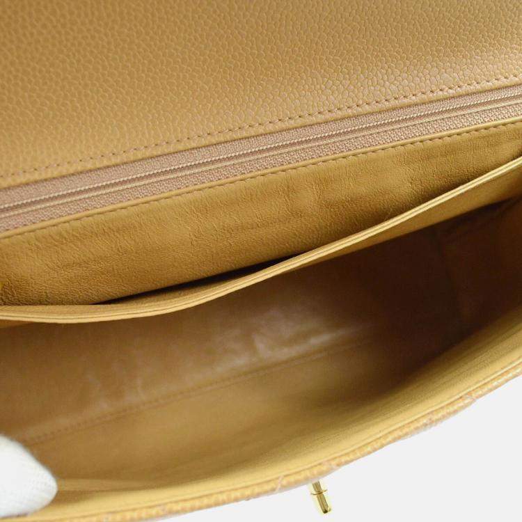Pre Owned Chanel Kelly Beige Calfskin Leather Top Handle Bag