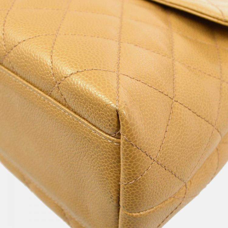 Pre Owned Chanel Kelly Beige Calfskin Leather Top Handle Bag