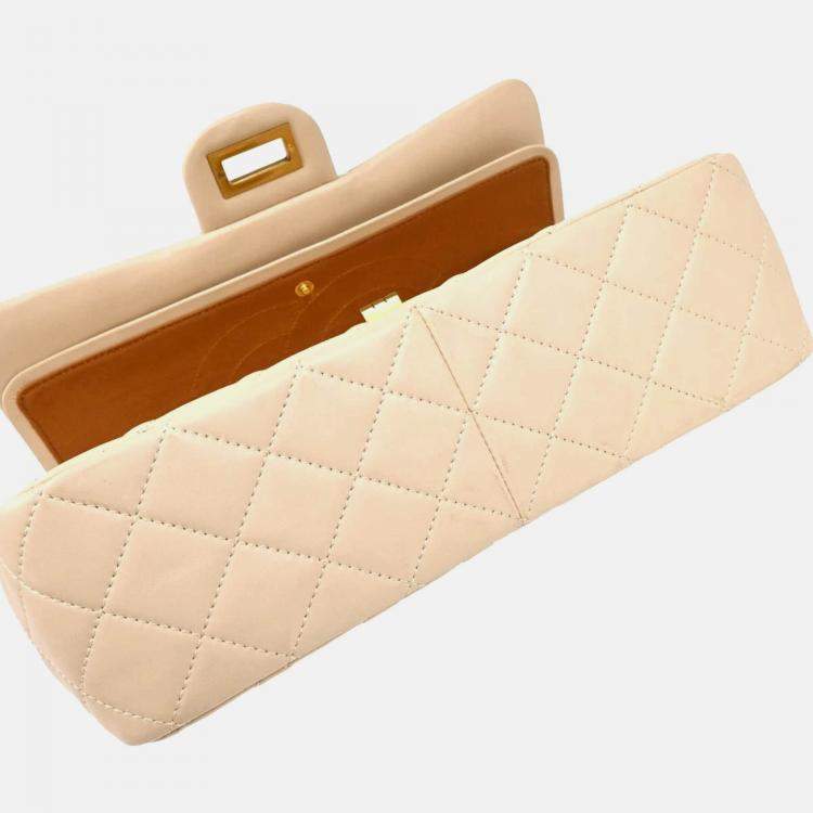 Pre Owned Chanel 2.55 Double Flap Beige Lambskin Shoulder Bag