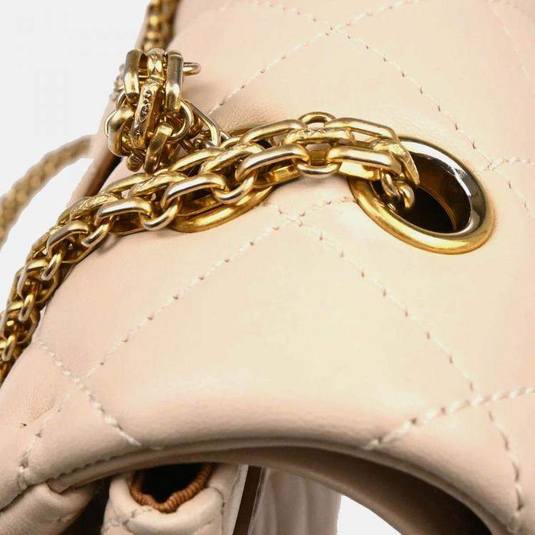 Pre Owned Chanel 2.55 Double Flap Beige Lambskin Shoulder Bag