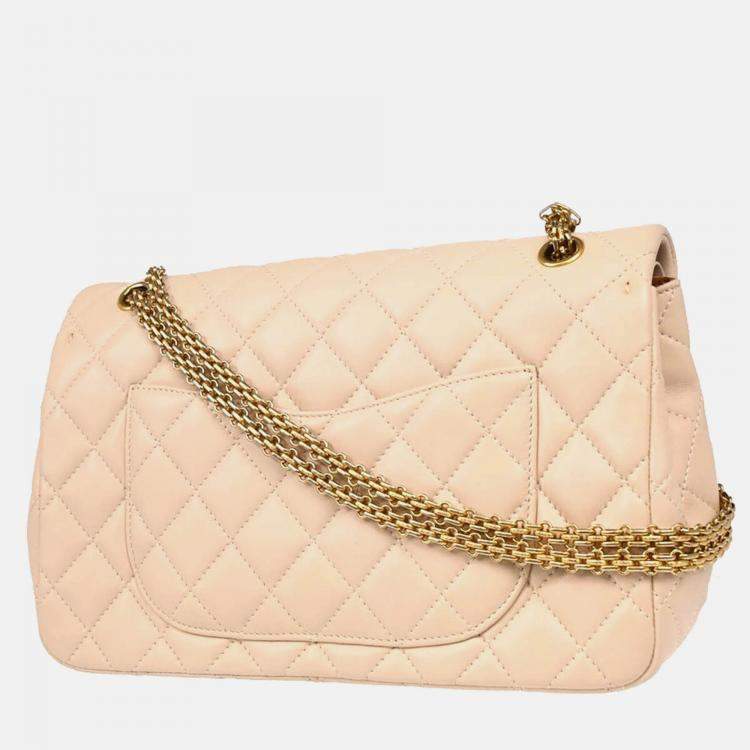 Pre Owned Chanel 2.55 Double Flap Beige Lambskin Shoulder Bag