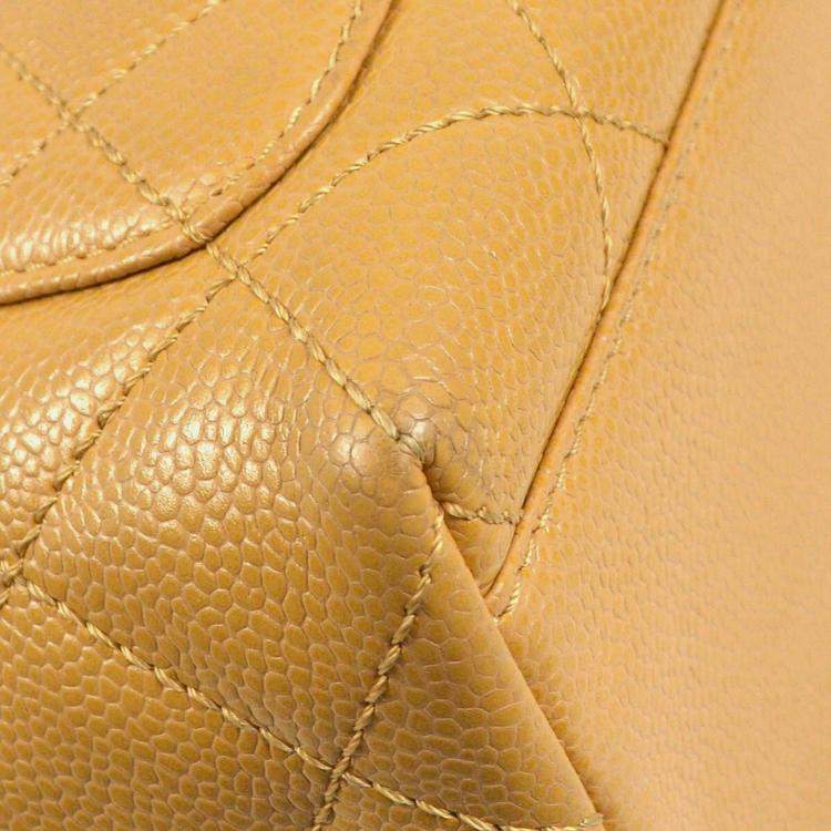 Pre Owned Chanel Beige Calfskin Medium Top Handle Bag