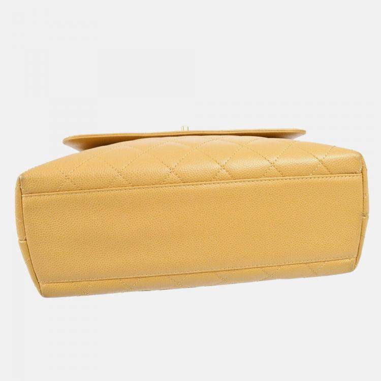 Pre Owned Chanel Beige Calfskin Medium Top Handle Bag