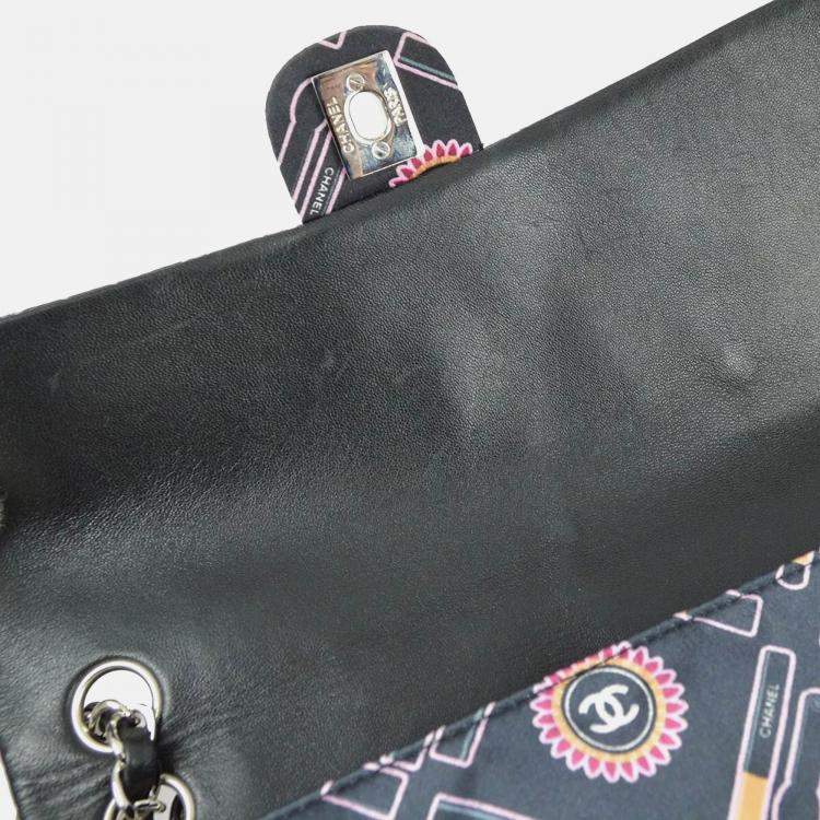 Pre Owned Chanel Classic Single Flap Black Satin Lipstick Shoulder Bag