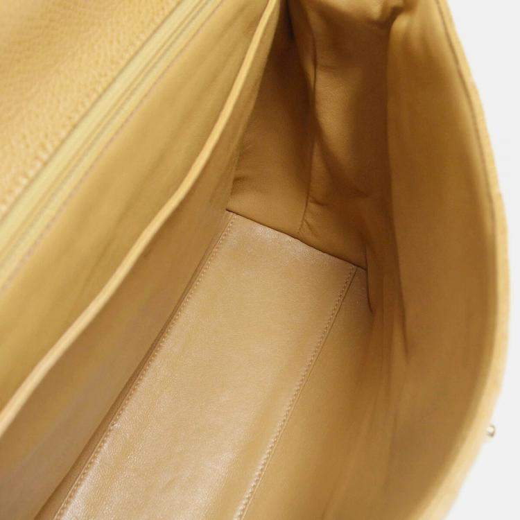 Pre Owned Chanel Medium Straight Flap Beige Calfskin Bag