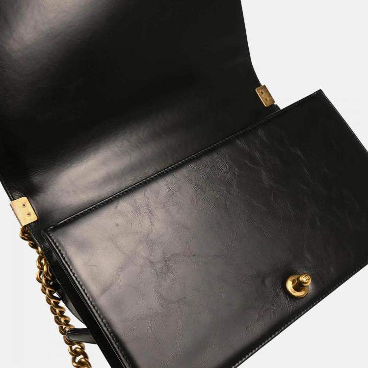 Pre Owned Chanel Boy Medium Black Calfskin Shoulder Bag