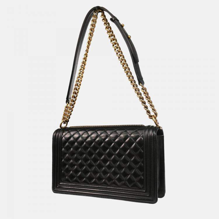Pre Owned Chanel Boy Medium Black Calfskin Shoulder Bag