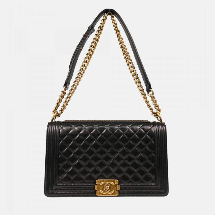 Pre Owned Chanel Boy Medium Black Calfskin Shoulder Bag