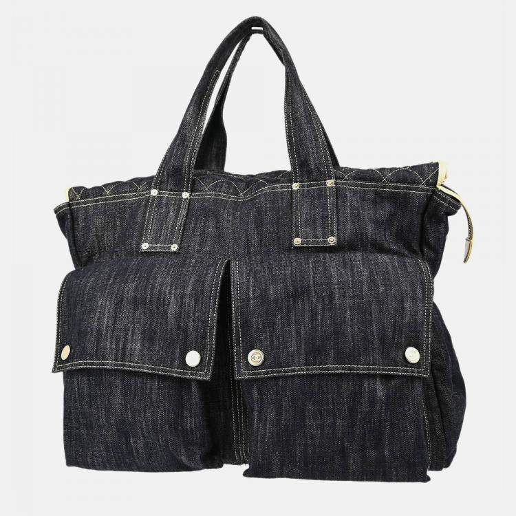 Pre Owned Chanel Navy Sparkling Denim Shoulder Bag