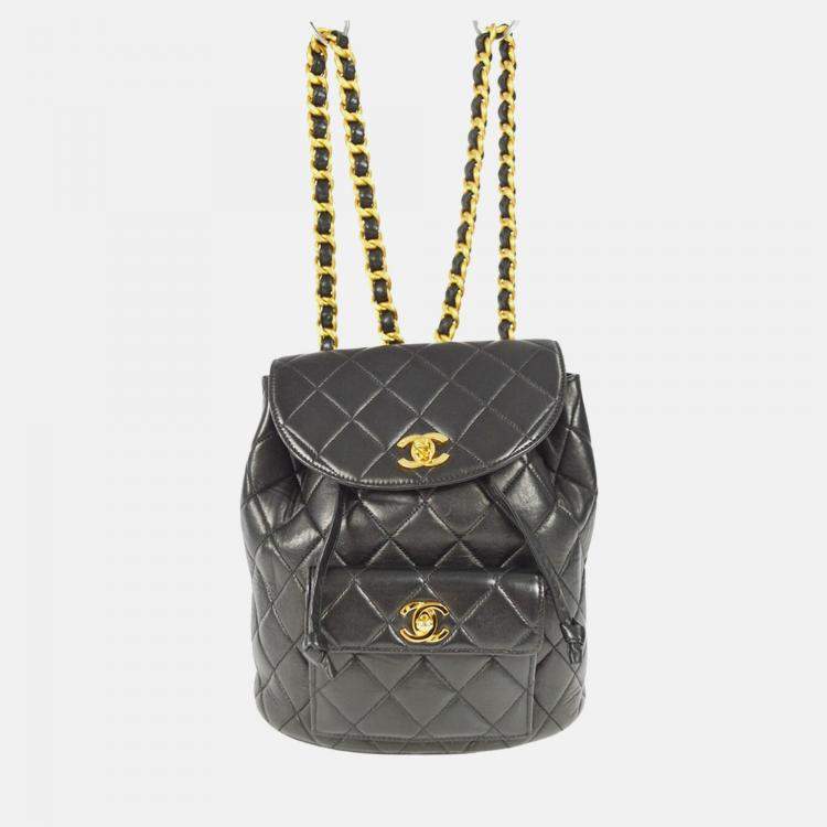 Pre Owned Chanel Duma Black Lambskin Leather Backpack