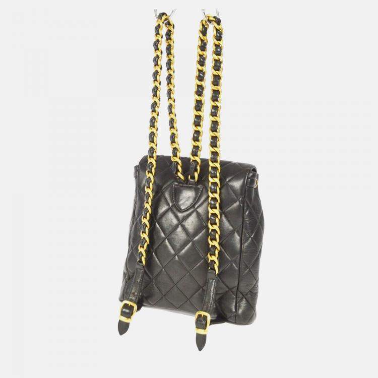 Pre Owned Chanel Duma Black Lambskin Leather Backpack