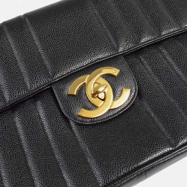 Pre Owned Chanel Mademoiselle Jumbo Classic Flap Black Caviar Leather Shoulder Bag