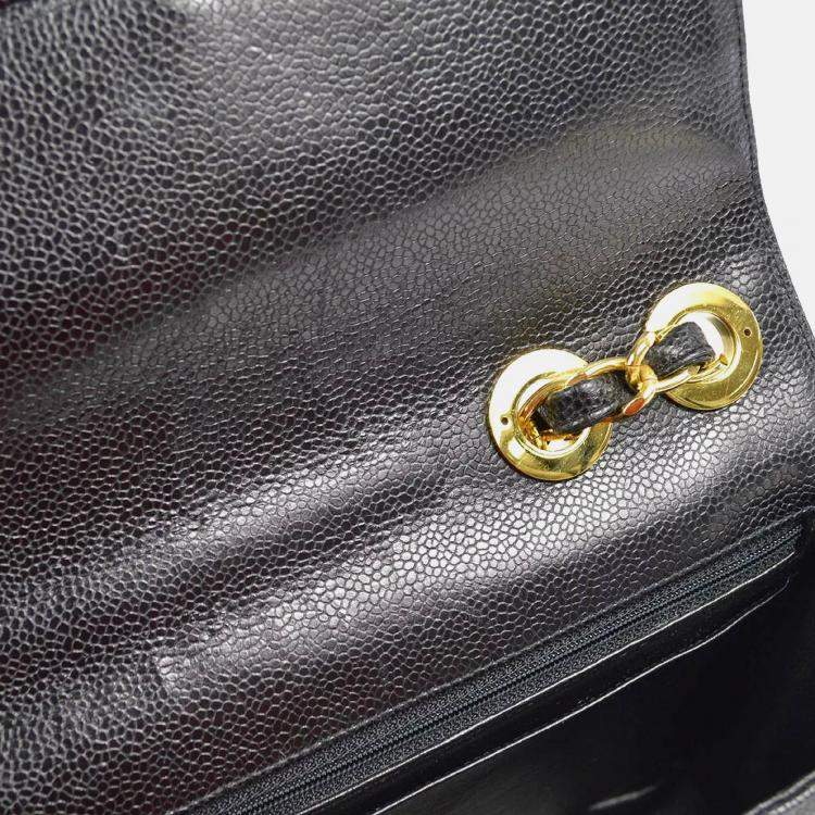 Pre Owned Chanel Mademoiselle Jumbo Classic Flap Black Caviar Leather Shoulder Bag