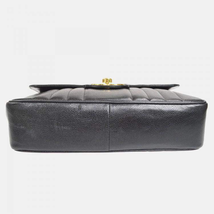 Pre Owned Chanel Black Calfskin Jumbo Mademoiselle Classic Flap Bag