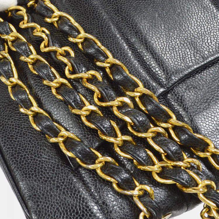 Pre Owned Chanel Black Calfskin Jumbo Mademoiselle Classic Flap Bag