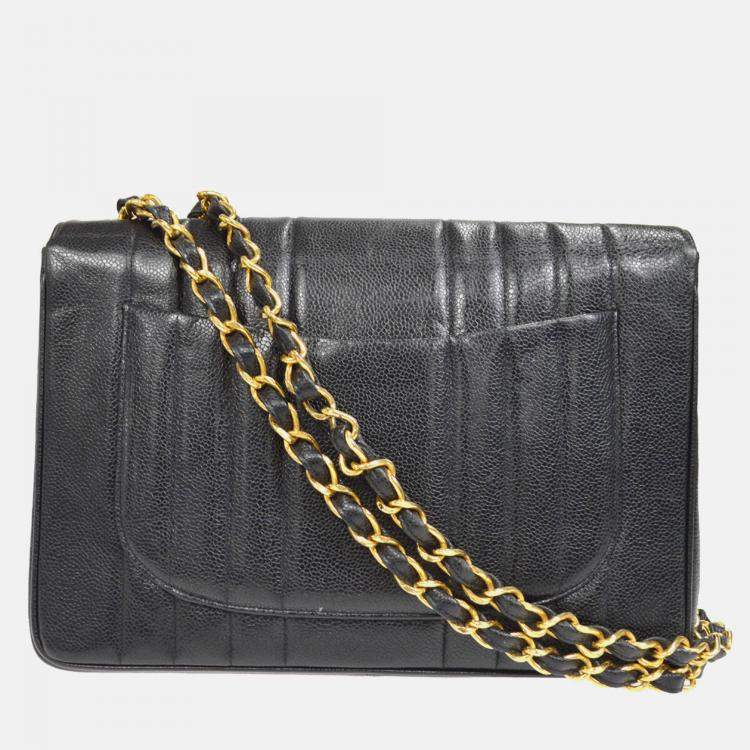 Pre Owned Chanel Black Calfskin Jumbo Mademoiselle Classic Flap Bag