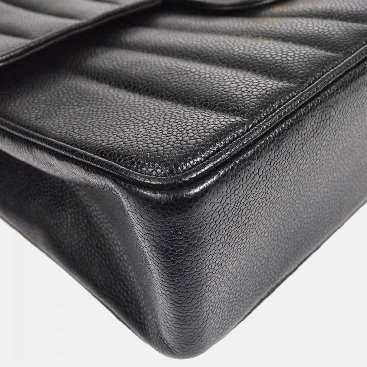 Pre Owned Chanel Mademoiselle Classic Flap Black Leather Double Chain Shoulder Bag