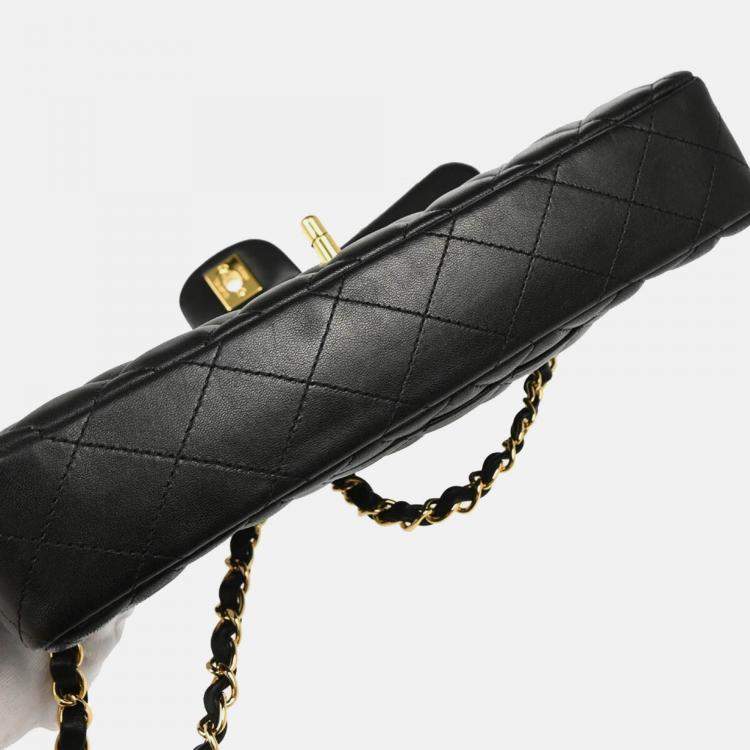 Pre Owned Chanel East West Black Lambskin Shoulder Bag