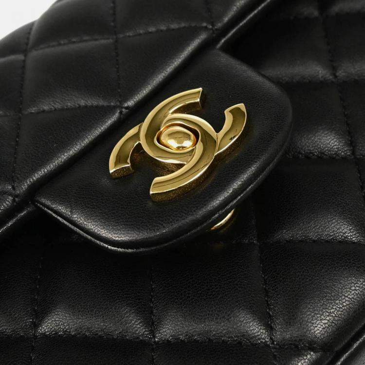 Pre Owned Chanel East West Black Lambskin Shoulder Bag