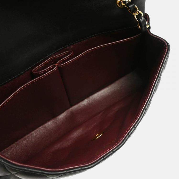Pre Owned Chanel East West Black Lambskin Shoulder Bag